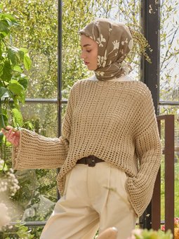 Perla Desen Pamuk İpek Haki Eşarp