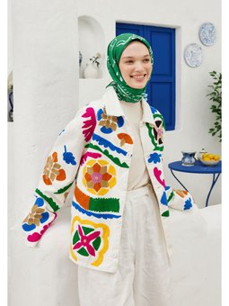 Summer Vibes Desen Pamuk Vual Yeşil Eşarp