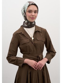 Tıny Plumerıa Desen Pamuklu Viskon Eşarp Tozlu Kahve