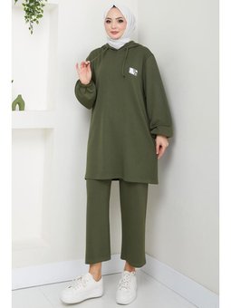 Arma Detaylı Kapüşonlu İkili Haki Takım