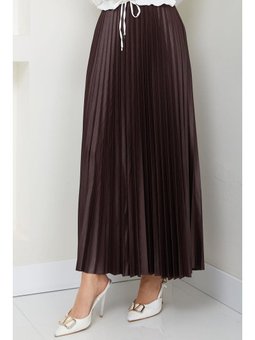 Beli Lastikli Deri Görünümlü Sık Piliseli Acı Kahve Etek
