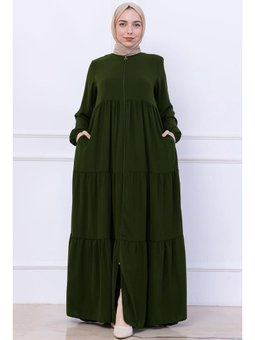 Kat Kat Büzgülü Haki Ferace