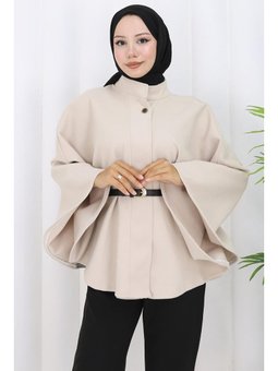 Kemerli Kaşe Bej Panço