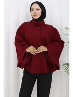 Kemerli Kaşe Bordo Panço