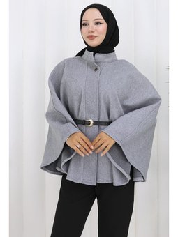 Kemerli Kaşe Gri Panço