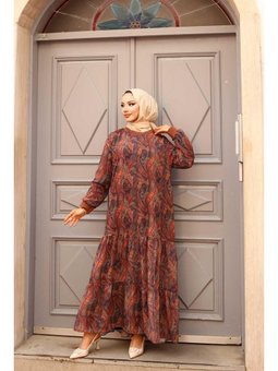 Astarlı Şifon Şal Desenli Elbise