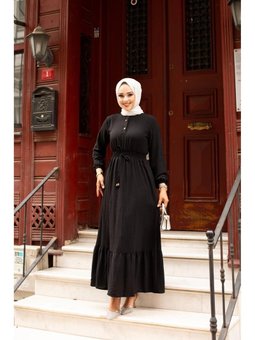 Belden Lastikli Bağcıklı Elbise