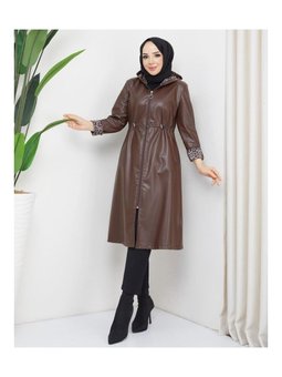 Deri Kapüşonlu Trençkot