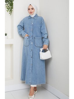 Düğmeli Cepli Arma Detaylı Mavi Kot Kap