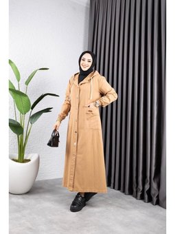 Düğmeli Kapüşonlu Cep Püsküllü Kot Kap