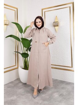 Fermuarlı Kapüşonlu Pamuk Gabardin Kap