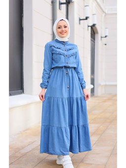 Fır Fırlı Denim Kot Elbise