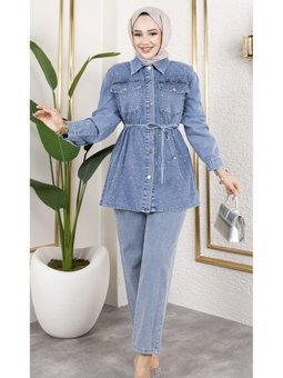 İnci Taş Detaylı 2li Kot Takım