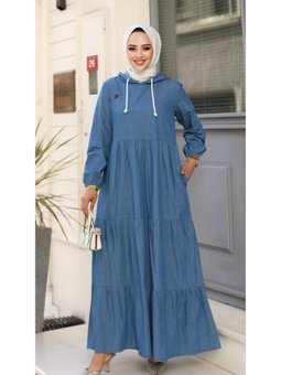 Kapüşon Detaylı Kot Elbise