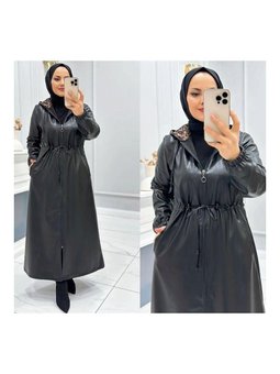 Kapüşonlu Uzun Deri Kap