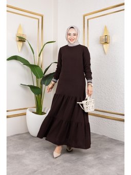 Kat Kat Ribanalı Kahverengi  elbise