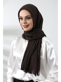 Kahve Hazır Pratik Fitilli Pamuklu Koyu Krem Şal