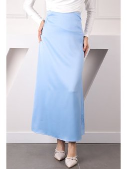 Bebe Mavi Yan Fermuarlı Saten Kloş Etek