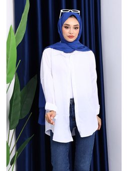 Beyaz Düğmeli Salaş Terikoton Gömlek