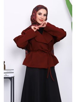 Bordo Şal Yaka Scuba Puf Kısa Ceket