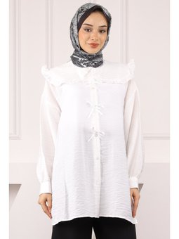 Ekru Bebe Yaka Fiyonk Detaylı Tunik