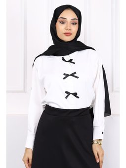 Ekru Fiyonklu Saten Gömlek