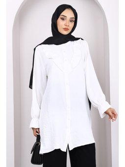 Ekru Önü Fırfırlı Ayrobin Tunik