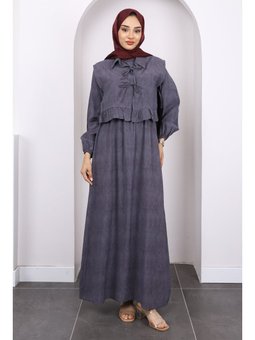 Füme Yelek Kombinli Bel Lastikli Elbise