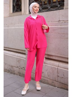 Fuşya Bürümcük Gömlek Pantolon Takım
