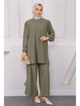 Haki Bürümcük Tunik Pantolonlu Takım