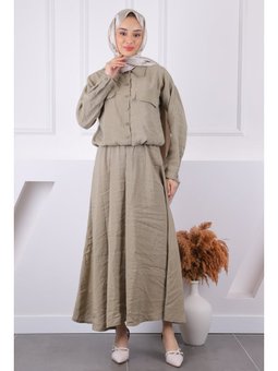 Haki Gömlek Etekli Modal Takım