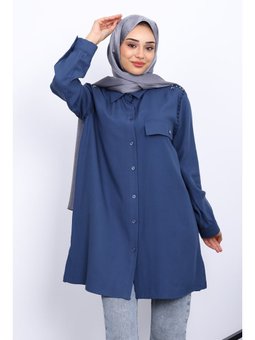 İndigo Omuzları İncili Tunik