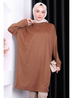 Kahverengi Balıkçı Yaka Triko Tunik