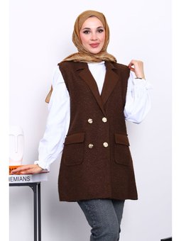 Kahverengi Düğmeli Buklet Yelek