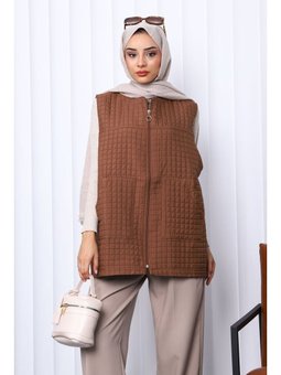 Kahverengi Kapitone Astarlı Yelek