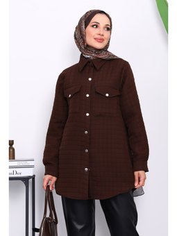 Kahverengi Kapitone Çıtçıtlı Cepli Ceket