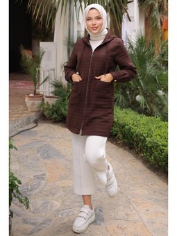 Kahverengi Kapitone Fermuarlı Cepli Kap