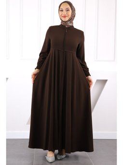 Kahverengi Kol Gipeli Fermuarlı Ferace