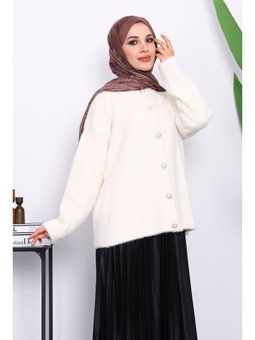 Krem Bisiklet Yaka Angora Yumoş Hırka