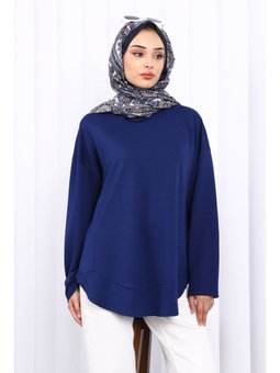 Lacivert Bisiklet Yaka Modal Sweat