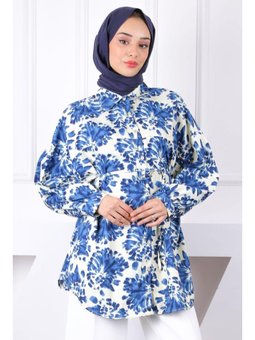 Lacivert Desenli Düğmeli Gömlek