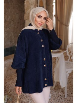 Lacivert Dik Yaka Angora Yumoş Hırka