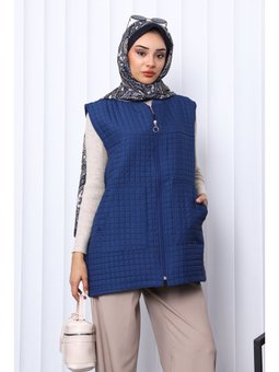 Lacivert Kapitone Astarlı Yelek