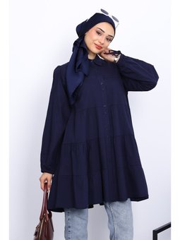 Lacivert Kol Bağcıklı Tunik
