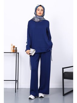 Lacivert Ön Detaylı Modal Tunik Pantolonlu Takım