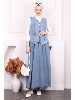 Mavi Yelek Etekli Kot Takım