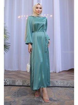 Mint Hakim Yaka Balon Kol Saten Abiye Elbise