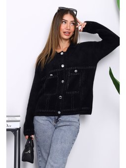 Siyah Angora Yumoş Triko Hırka