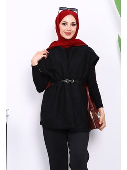 Siyah Bel Kemerli Orkide Yelek