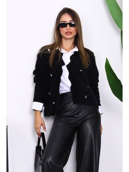 Siyah Düğme Detaylı Angora Yumoş Triko Hırka